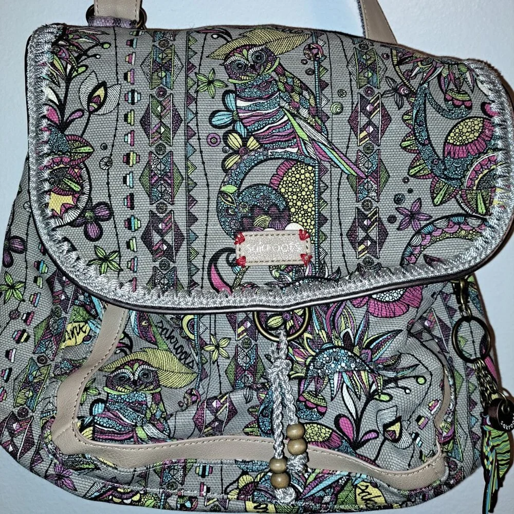 SAKROOTS Backpack/Crossbody Convertible Floral Owl Peace Pattern Bag - Picture 11 of 14